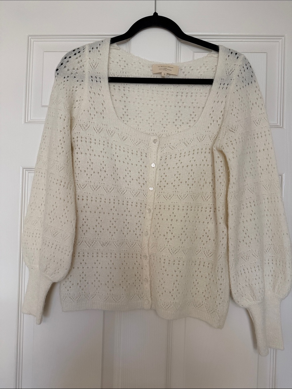 Sezane Cream Knit Button-Front Sweater Cardigan